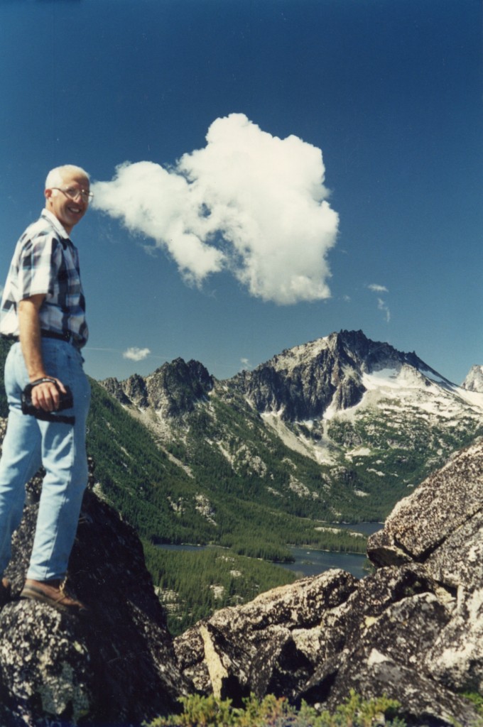 Gary Sauer stands at the ridge above Snow Lakes. 